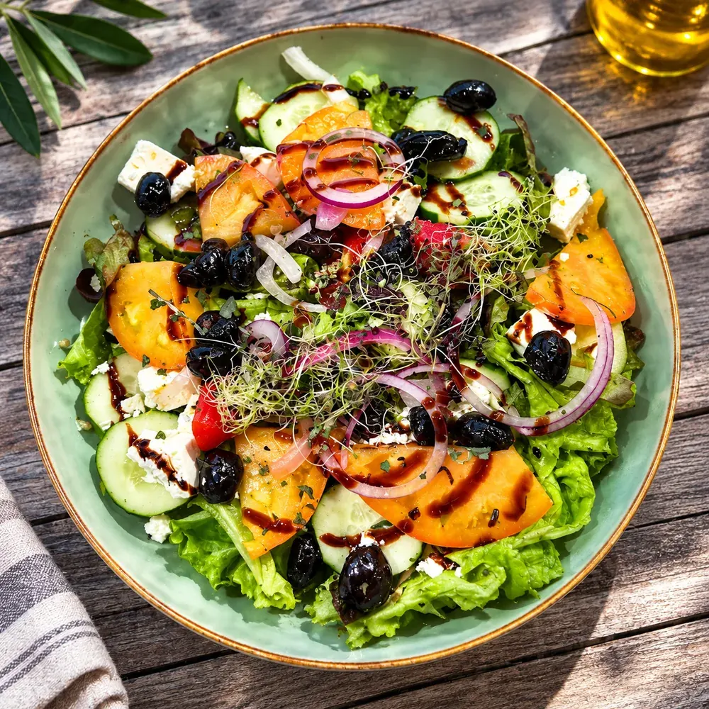 Salade méditerranéenne colorée servie à La Pinède Hyères